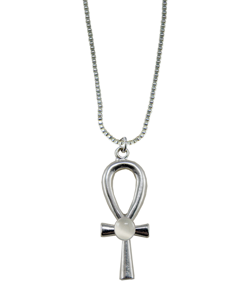 Sterling Silver Egyptian Ankh Pendant With White Moonstone